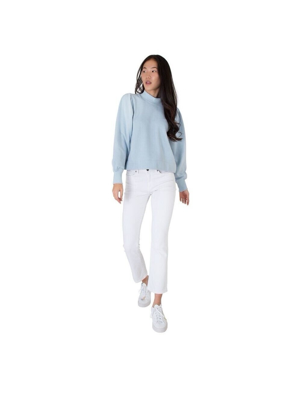 Ann Mashburn Cotton Light Blue Puff shoulder Preppy Pullover Sweatshirt Sz Small